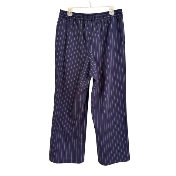 Gap Pull On Wide Leg Navy Stripe Pants Pockets Sz Large Elastic Waist - Picture 3 of 4